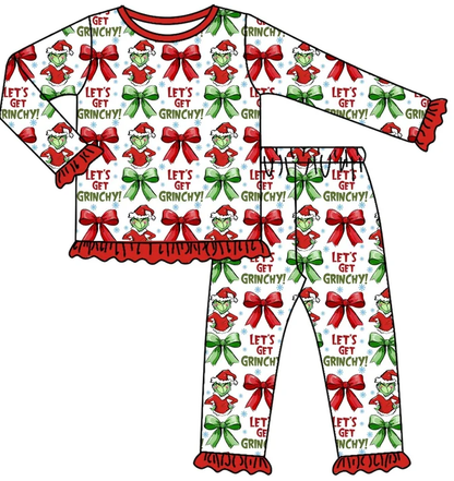 ( Moq 5 Each Style ) Baby Girl Toddler Green Face Bows Christmas Sibling Romper Dress Set