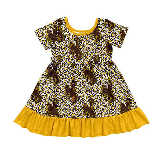 Baby Girl Short Sleeves Rodeo Leopard Knee Length Dress Moq 5