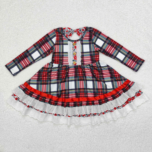 Baby Girl Long Sleeves Christmas Green Red Checkered Ruffle Dress