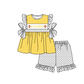 ( Moq 5 Each Style ) Baby Boys Girls Short Sleeves Team Sibling Yellow Romper Dress Set