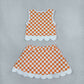 Sibling Baby Girls Kids Sleeveless Checked Tops Bows Scallop Skirts Shorts Yoga Active Sets Team Clothes RTS
