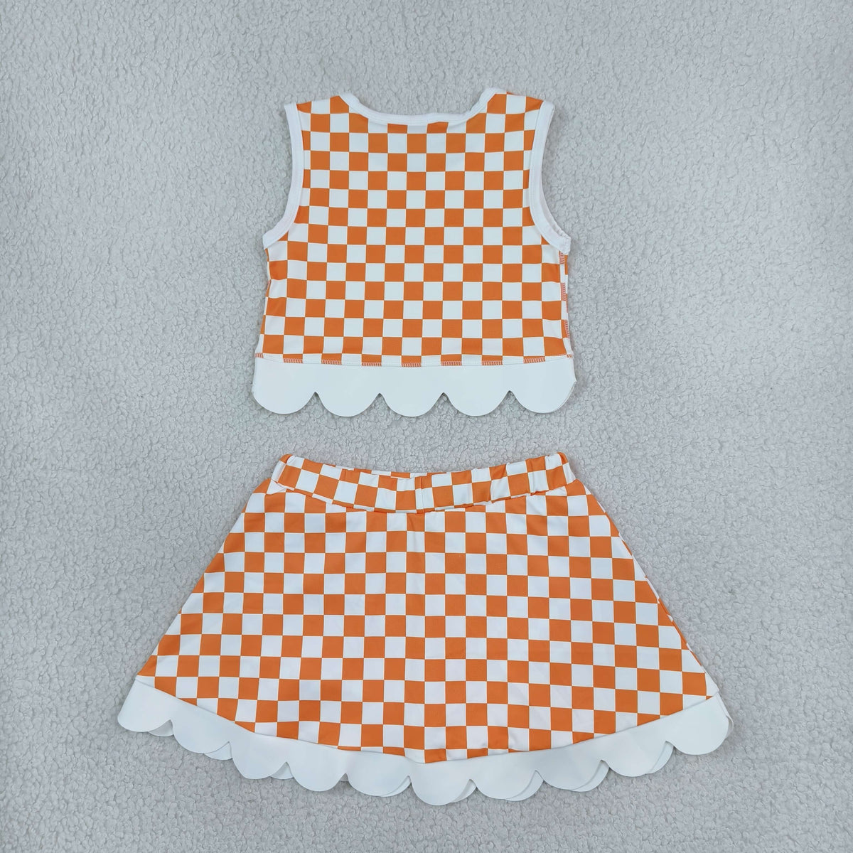 Sibling Baby Girls Kids Sleeveless Checked Tops Bows Scallop Skirts Shorts Yoga Active Sets Team Clothes RTS