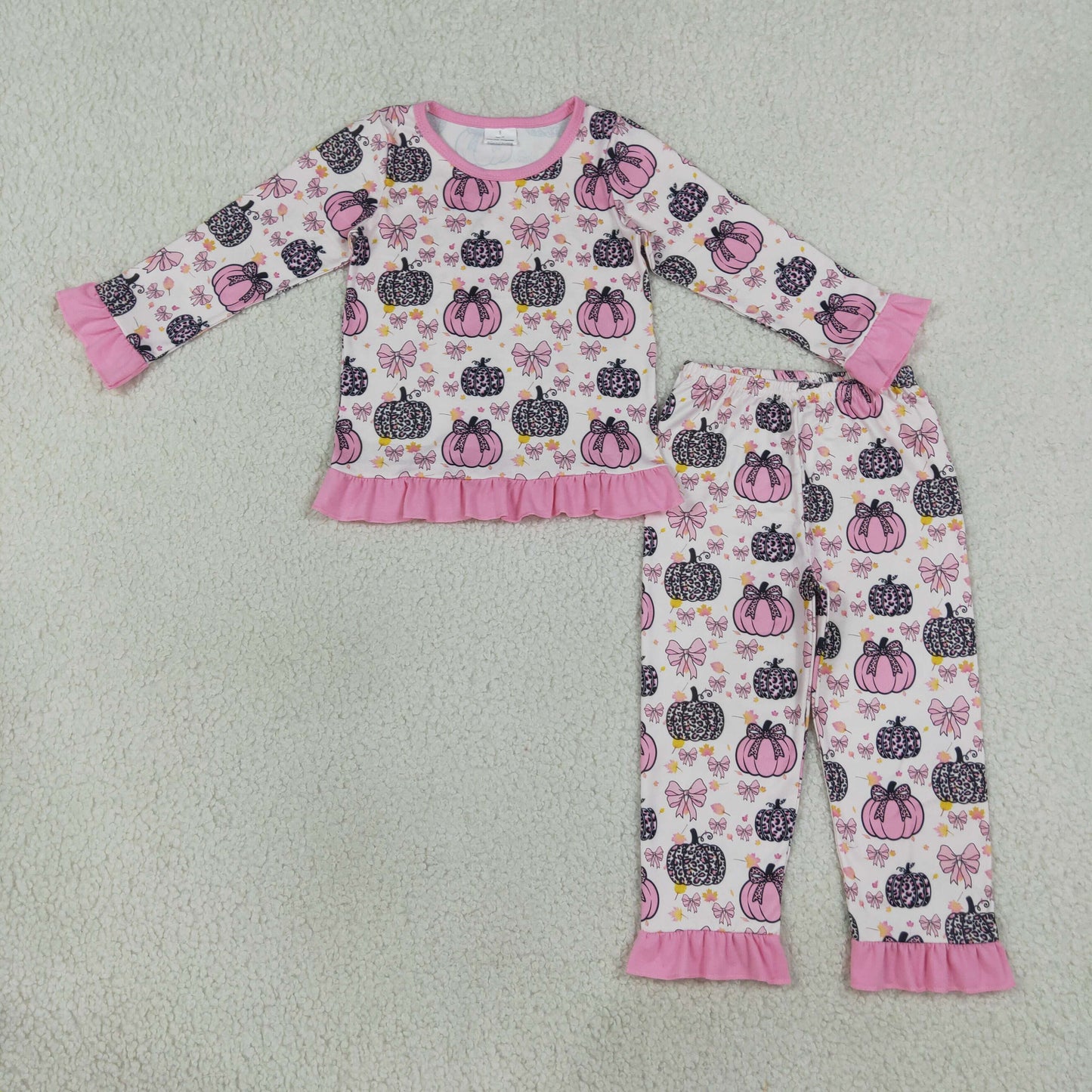 Baby Girls Kids Long Sleeves Pumpkins Pink Bows Shirt Pants Set Fall Pajamas Clothes RTS