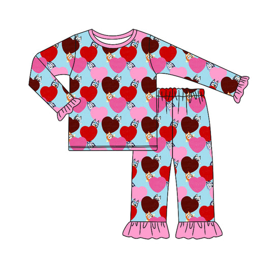 Baby Girl Toddler Valentine Hearts Dog Shirt Pants Set Pajamas