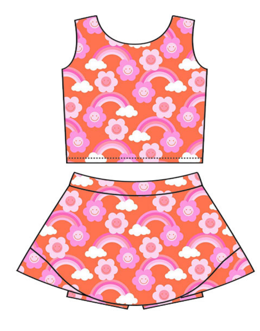 ( Moq 5 ) Baby Girls Kids Sleeveless Smile Flower Tops Skirt Shorts Set Clothes