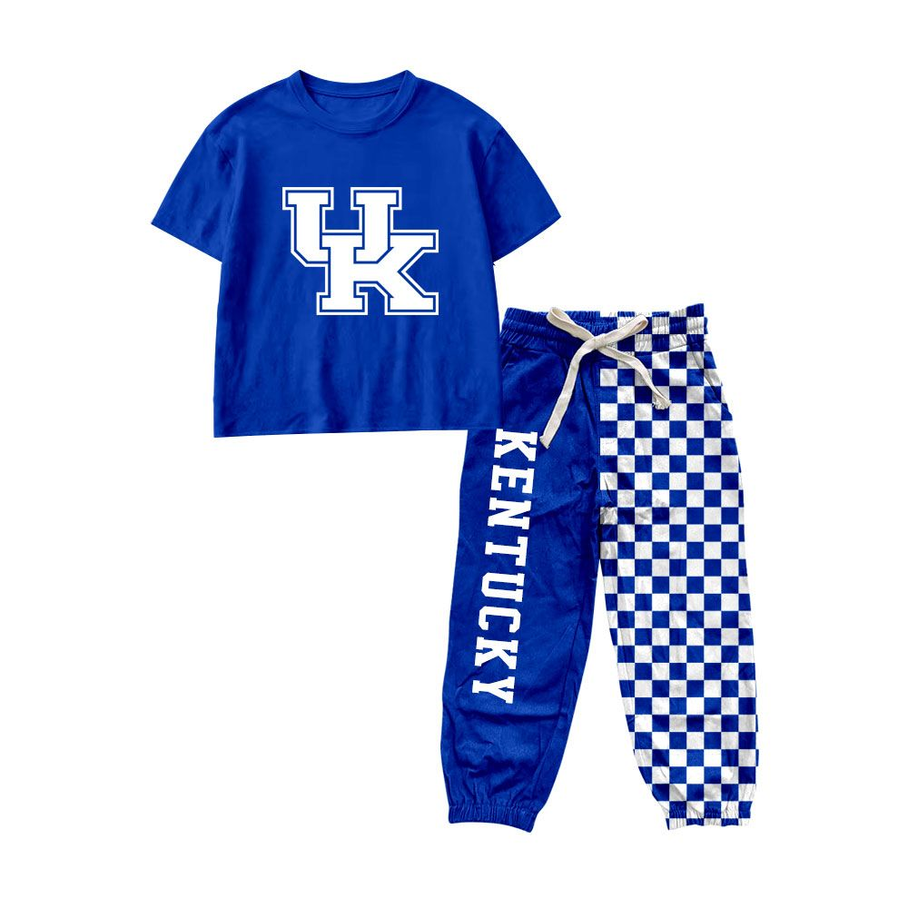 ( Moq 5 ) Preorder Baby Boys Kids Short Sleeves Blue Shirt Checked Pockets Pants Team Set Clothes