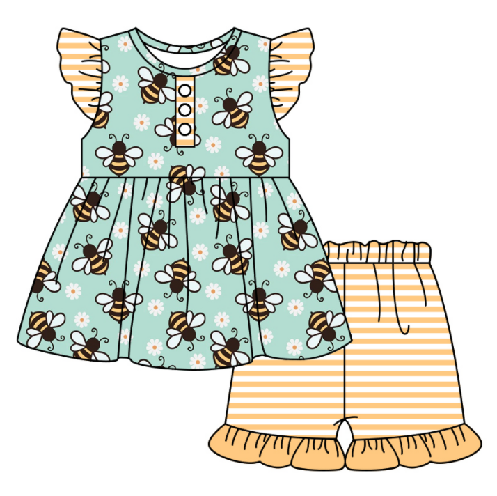 Baby Girl Bee Flower Sibling Romper Dress Clothes Set ( Moq 5 Each Design )