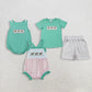 Sibling Baby Boys Girls Embroidery Dogs Green Rompers Dress Set Clothes RTS