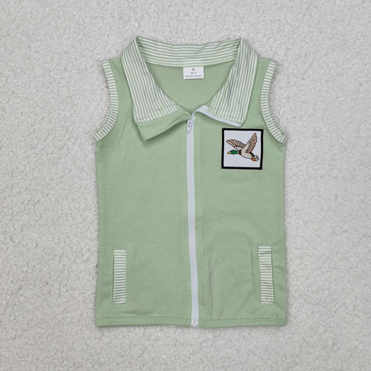 Baby Kids Green Embroidery  Duck Zipper Pocket Vest Tops