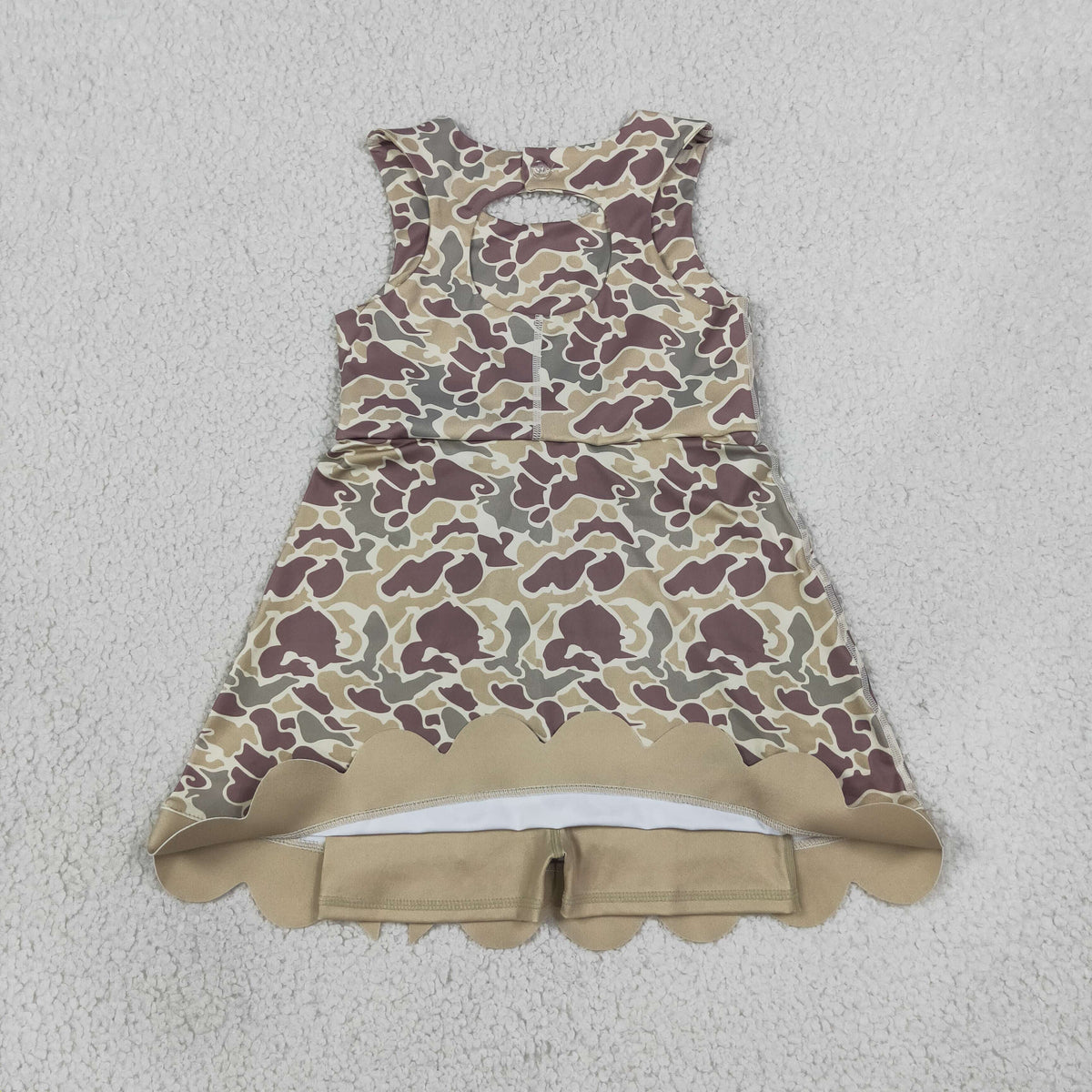 Baby Girls Kids Sleeveless Camo Bows Shorts Scallop Dress Yoga Active Clothes RTS