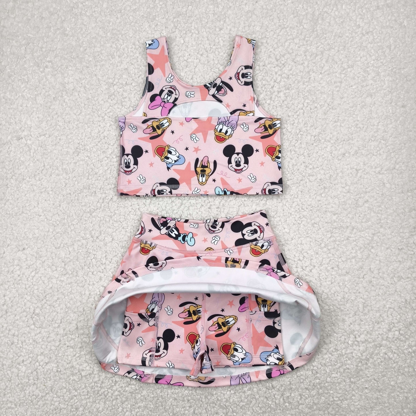 Baby Girl Sleeveless Mouse Ducks Dogs Tops Skort Yoga Active Set RTS