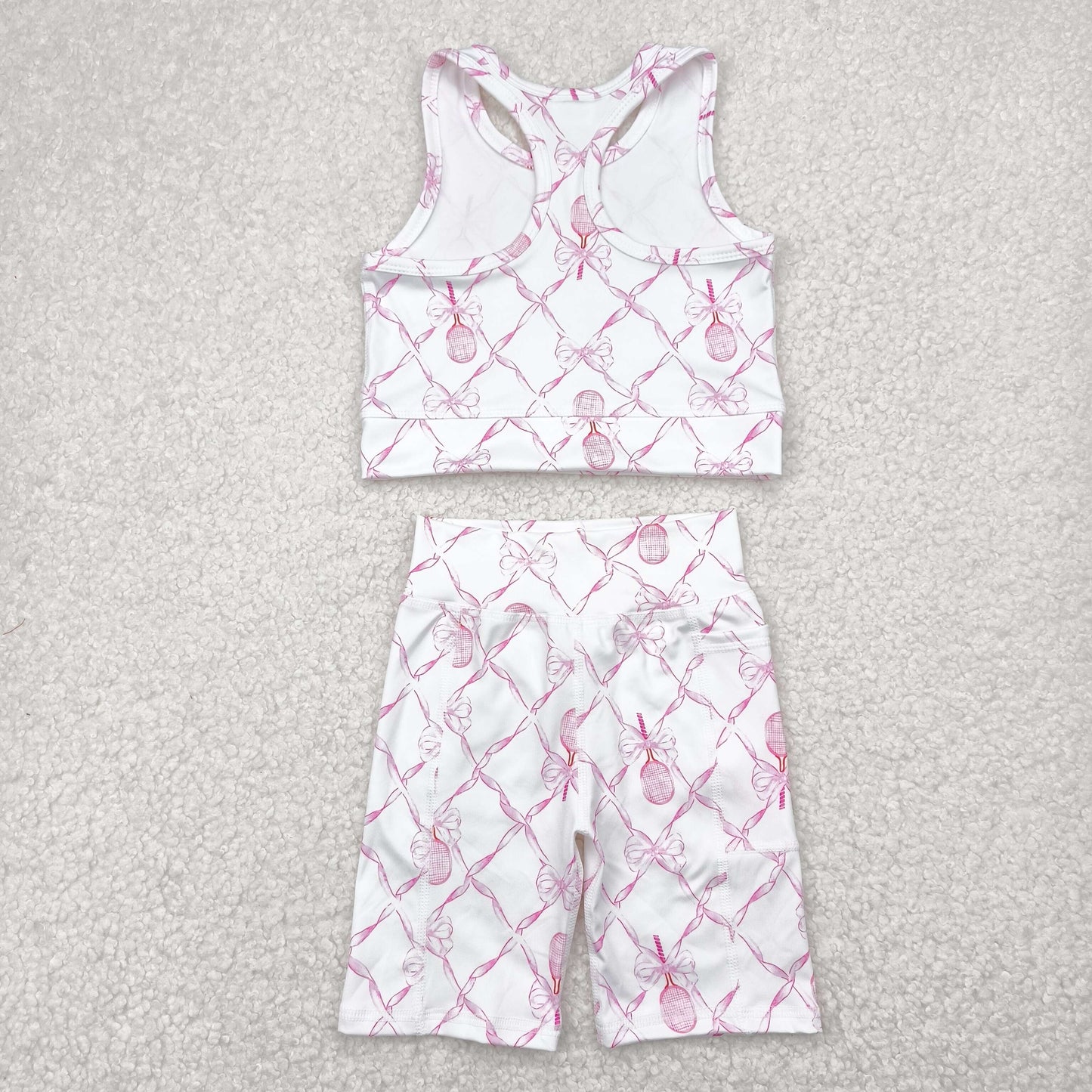Baby Girl Sleeveless Pink Bow Tops Shorts Yoga Active Wear Clothes Set RTS