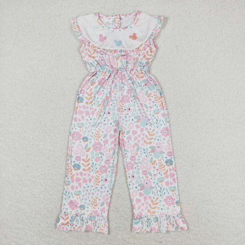 Baby Girl Pink Floral Mouse Sibling Jumpsuit Dress Set Romper Clothes