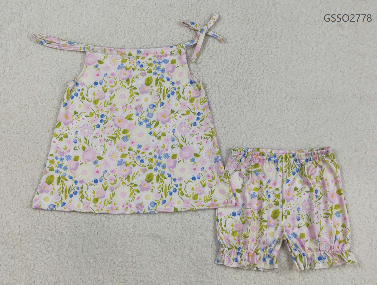 Baby Girls Straps Flower Tunic Ruffle Shorts Summer Clothes Set RTS