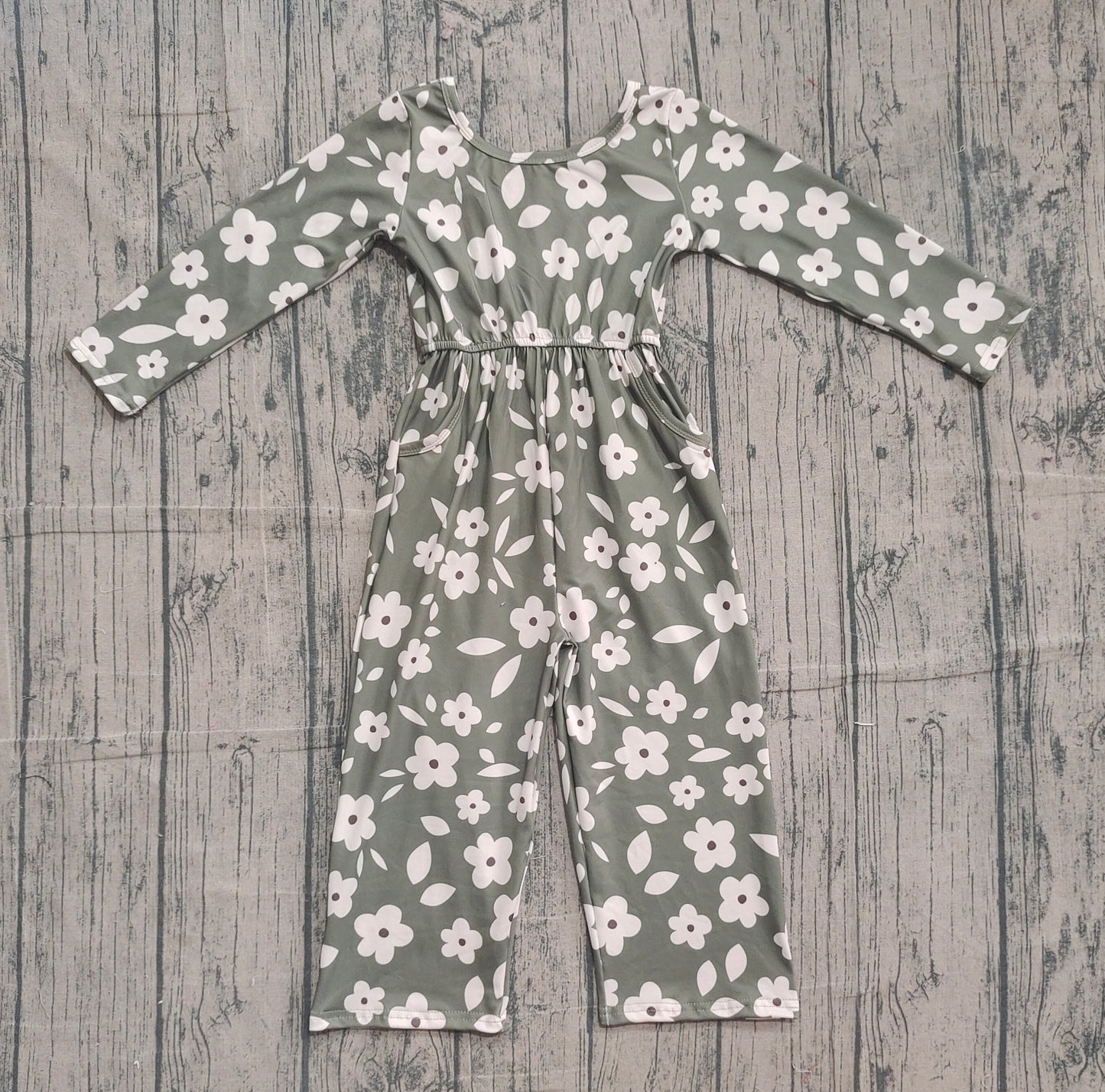 ( No moq ) Preorder Girls Kids Long Sleeves Flower Buttons Pockets Pants Jumpsuit