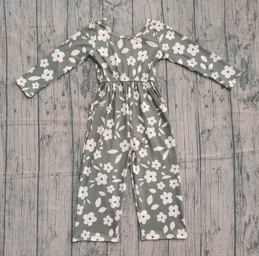 ( No moq ) Preorder Girls Kids Long Sleeves Flower Buttons Pockets Pants Jumpsuit