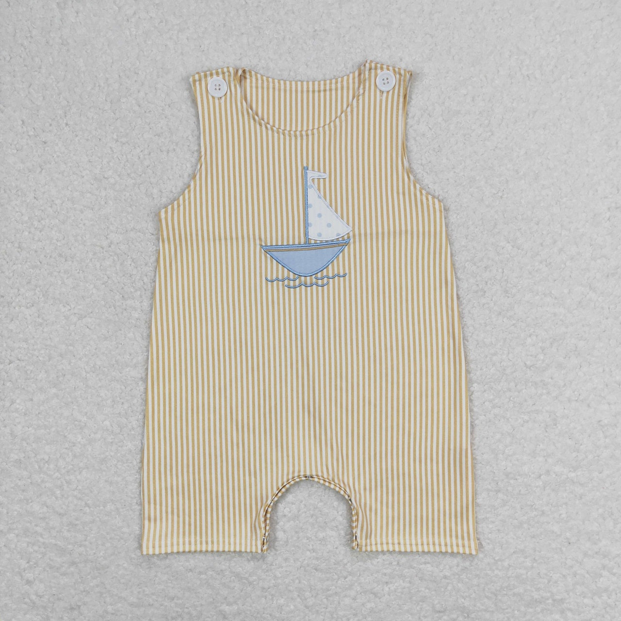 Baby Boy Summer Embroidery Boat Stripes Set Romper Sibling Clothes