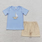 Baby Boy Summer Embroidery Boat Stripes Set Romper Sibling Clothes