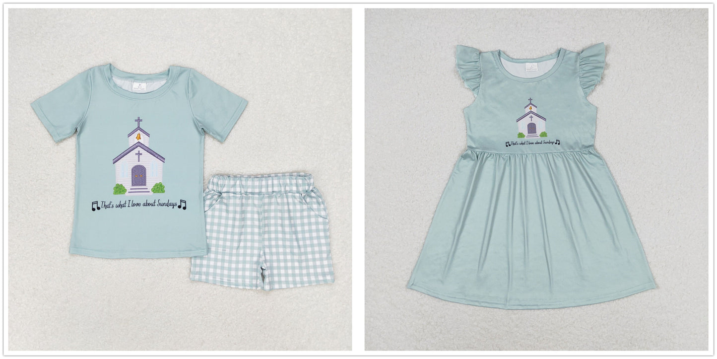 Baby Boy Girl Short Sleeves Church Set Dress Sibling Clothes