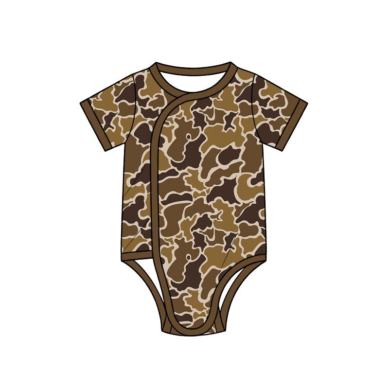 ( Moq 5 ) Preorder Baby Boys Infant Short Sleeves Brown Camo Romper Clothes