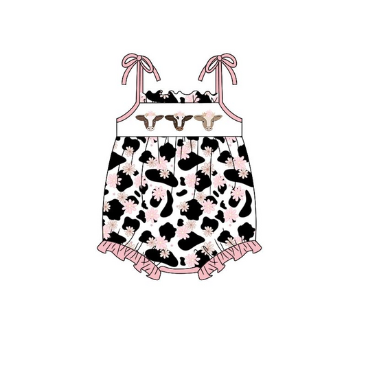 Moq 3 Pre-order SR1296 Baby Girl Cow floral Summer One Piece Romper