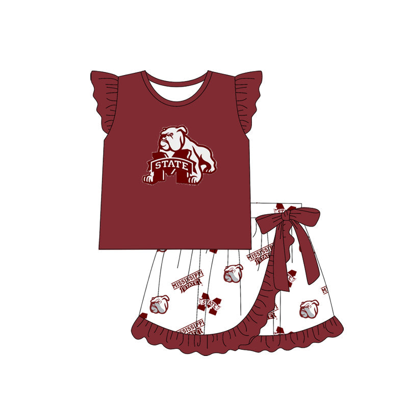 Baby Girl Short Sleeves Team Shirt Dogs Ruffle Skirt Clothes Set (Moq 5 )