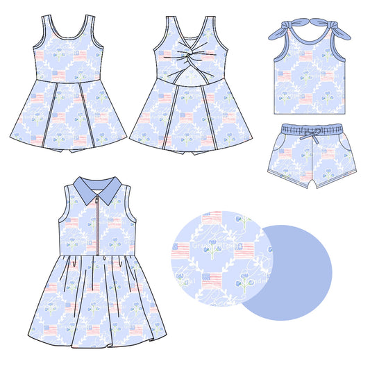 Baby Girl July 4th Flags Flower Sibling Dress Set ( Moq 5 Each Style ) 1.23