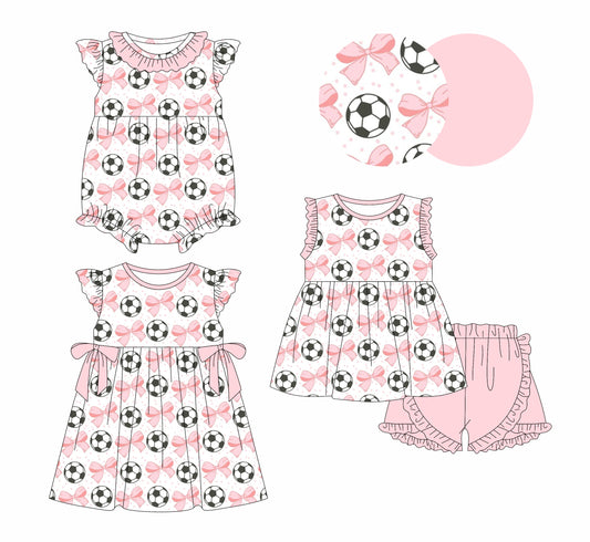 Baby Girl Soccer Pink Bows Sibling Romper Dress Set ( Moq 5 Each Style ) 3.17