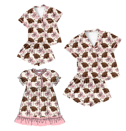Baby Girl Adult Women Bows Cow Sibling Dress Pajamas Set ( Moq 5 Each Style ) 1.17