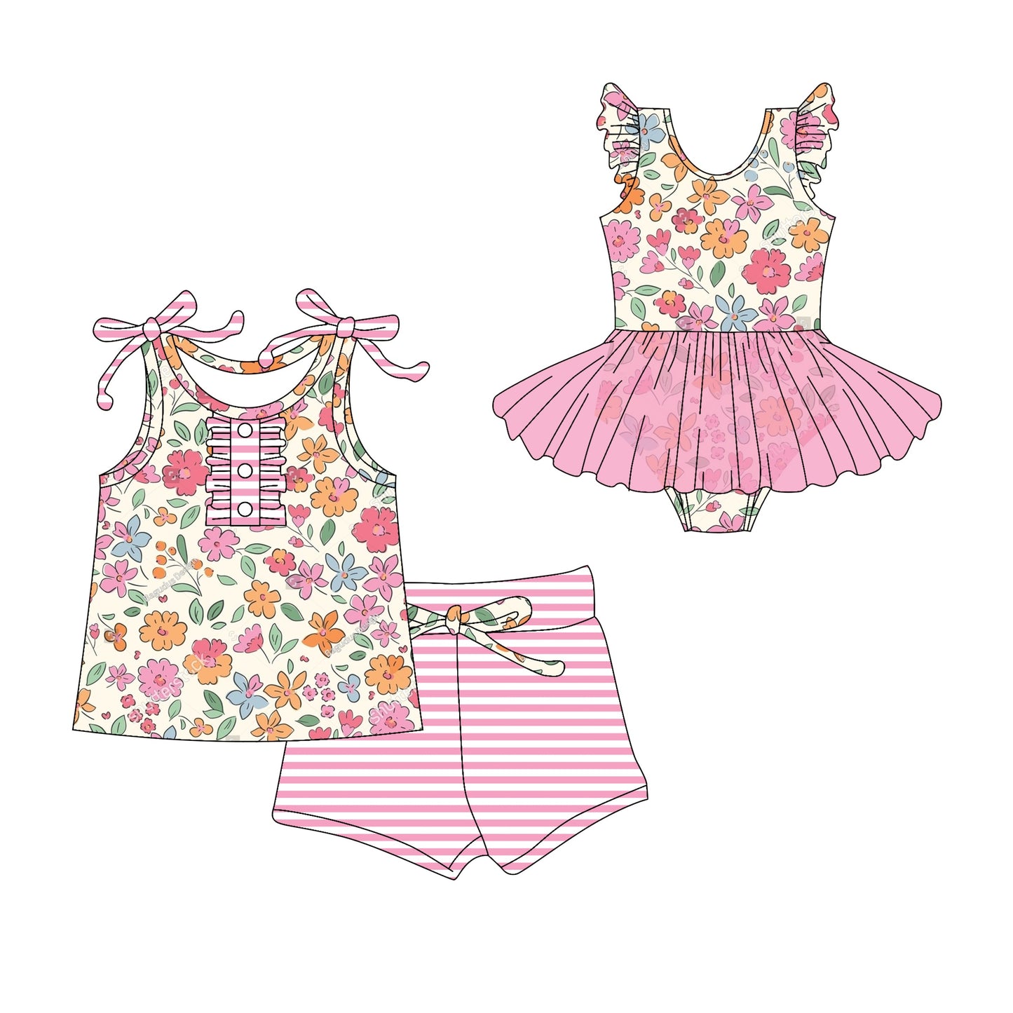 Baby Girl Summer Flower Pink Sibling Romper Set ( Moq 5 Each Style ) 3.1