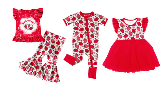 Baby Girl Short Sleeves Strawberry Flower Sibling Romper Dress Clothes Set ( Moq 5 Each Design )12.4