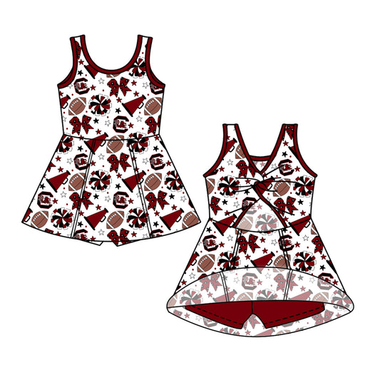 ( Moq 5 ) Baby Girls Toddler Sleeveless Chicken Bows Cheer Football Shorts Ruffle Dress Team Clothes