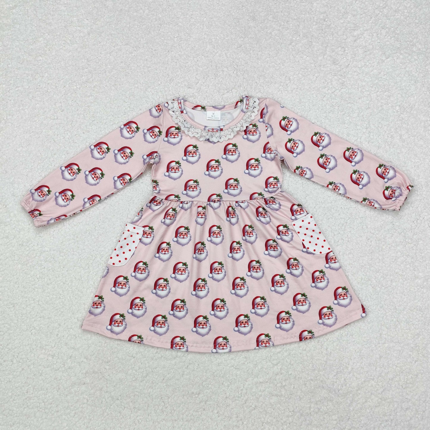 Baby Girl Long Sleeves Christmas Santa Pocket Pink Dress