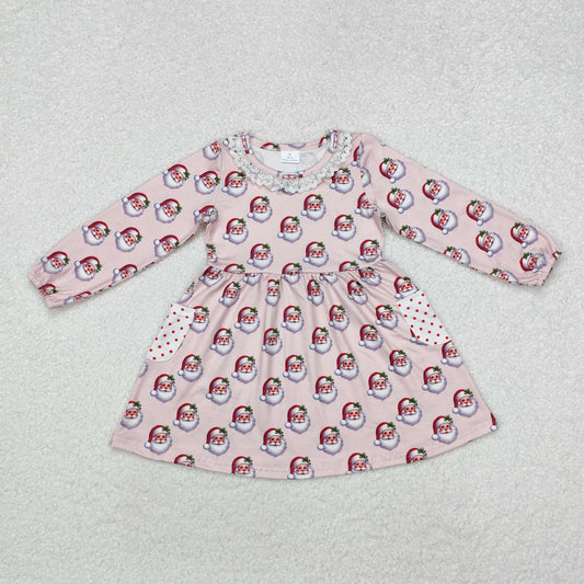 Baby Girl Long Sleeves Christmas Santa Pocket Pink Dress