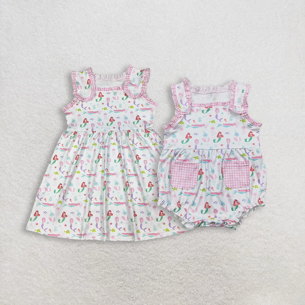 Sibling Baby Girls Kids Sleeveless Mermaid Ruffle Romper Dress Summer Clothes RTS