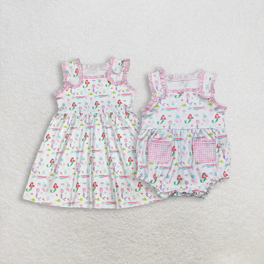 Sibling Baby Girls Kids Sleeveless Mermaid Ruffle Romper Dress Summer Clothes RTS