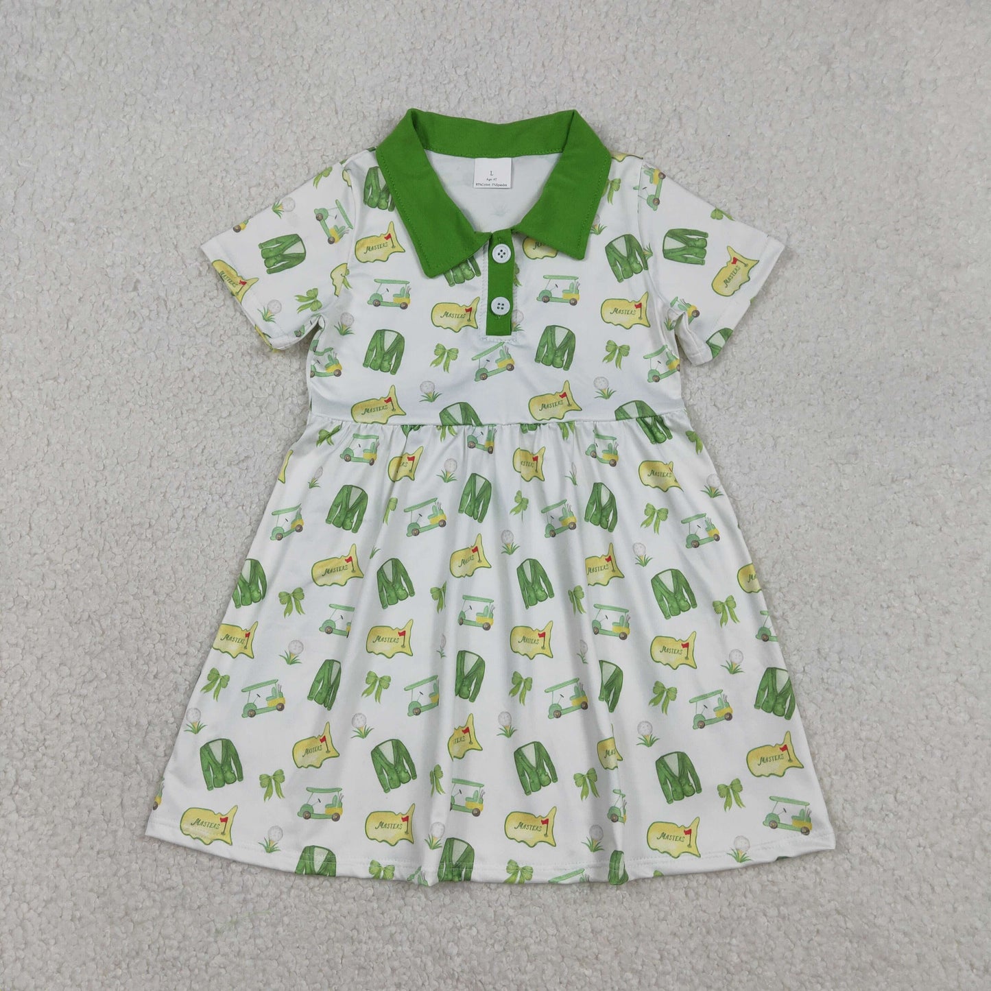 Baby Girls Short Sleeves Golf Buttons Knee Length Dress RTS