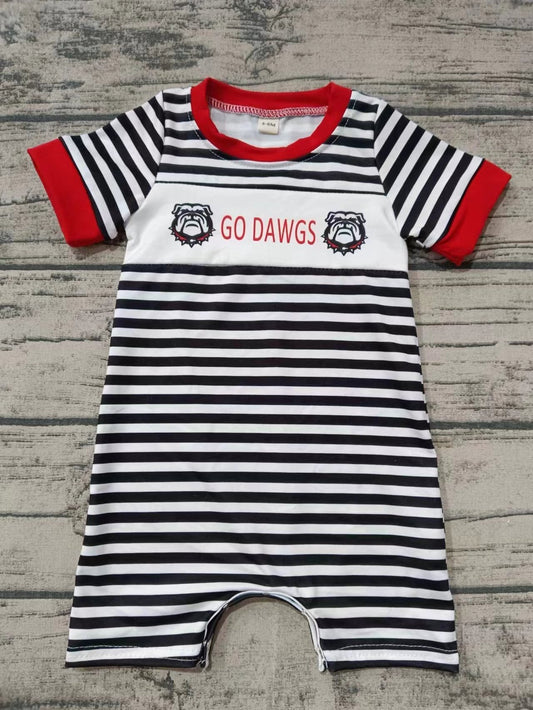 Baby Boy Short Sleeves Dog Stripes Sleeper Buttons Romper