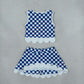 Baby Girls Kids Blue Checked Shirt Scallop Bows Skirt Shorts Team Set Yoga Active Clothes RTS