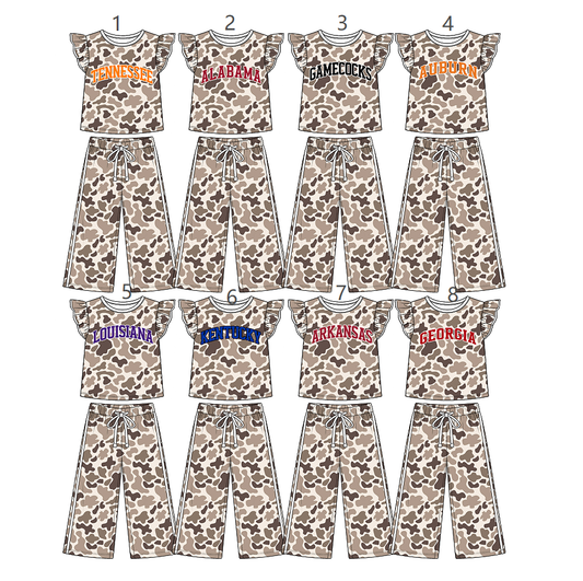 ( Moq 5 Each Style ) Sibling Baby Girls Kids Short Sleeves Camo Shirts Pants Sets Team Clothes