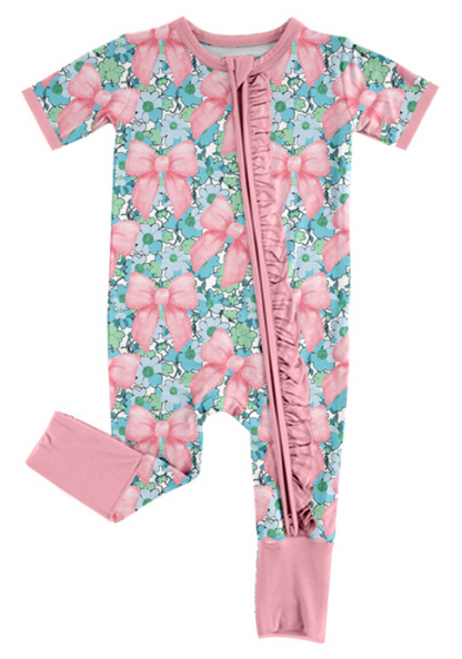 Baby Girl Flower Bows Sibling Matching Dress Romper Pink Clothes Set ( Moq 5 Each style )