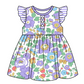 Baby Girl Short Sleeves Flower Purple Sibling Romper Dress Clothes Set ( Moq 5 Each Design )