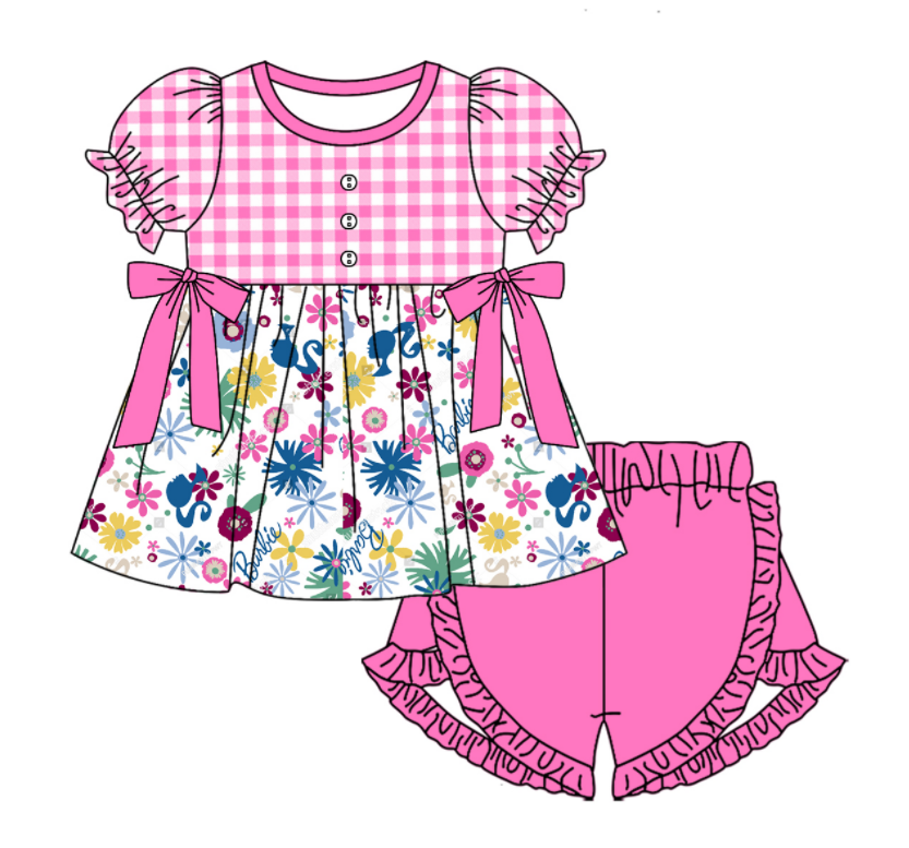 Baby Girl Short Sleeves Flower Bows Sibling Romper Dress Clothes Set ( Moq 5 Each Design )