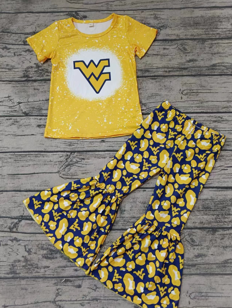 Baby Girl Yellow WV Shirt Leopard Bell Pants Team Set