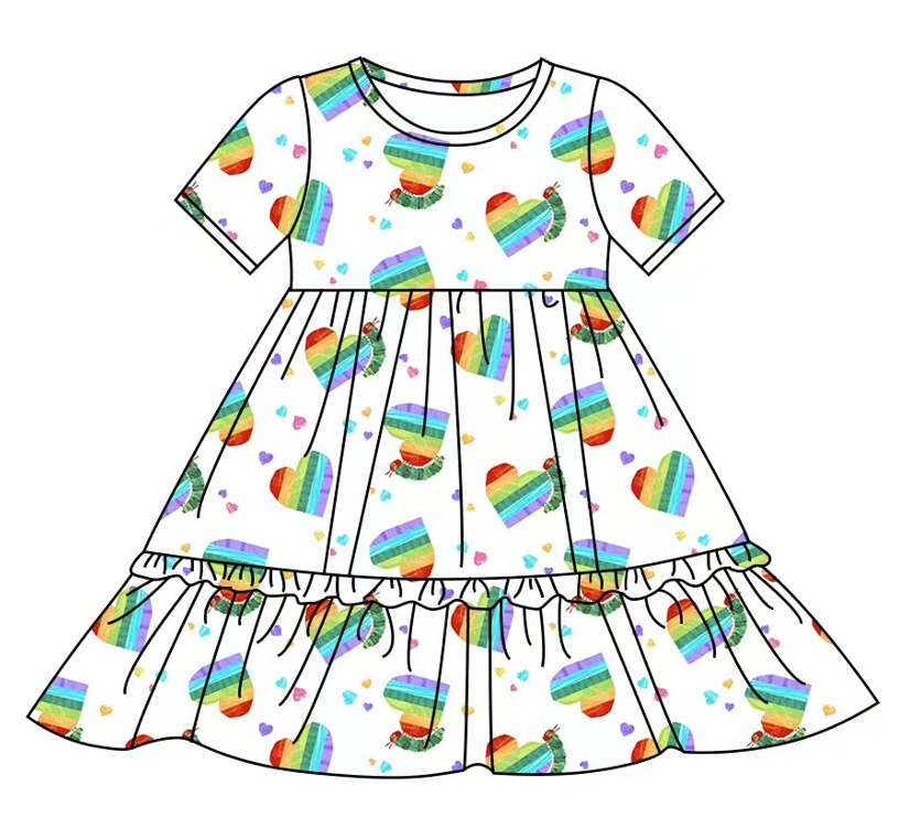 Baby Boy Girl Short Sleeves Hearts Knee Length Dress (Moq 5 ) 12.5