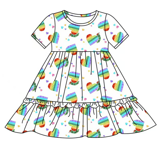 Baby Boy Girl Short Sleeves Hearts Knee Length Dress (Moq 5 ) 12.5