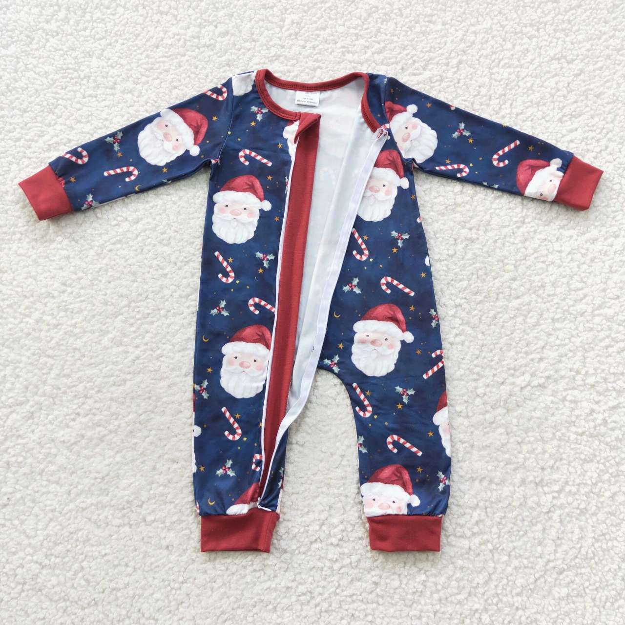 LR0498 Baby Boy Long Sleeves Christmas Santa One Piece Zipper Romper