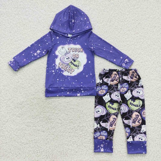 BLP0211 Baby Girl Halloween Ghost Purple Long Sleeves Pants Hoodie Outfit