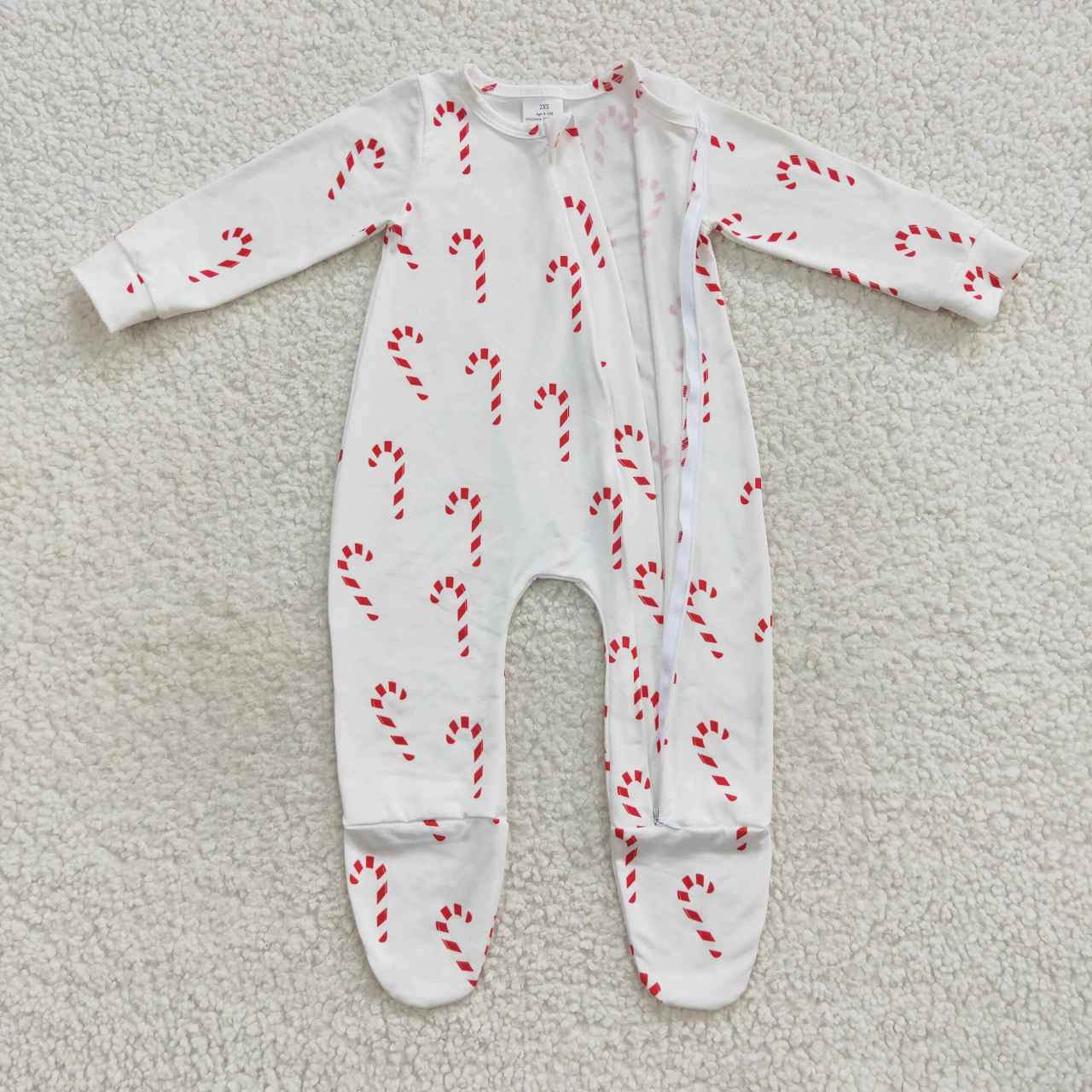 LR0551 Baby Girl Long Sleeves Christmas Candy One Piece Zipper Footie Romper