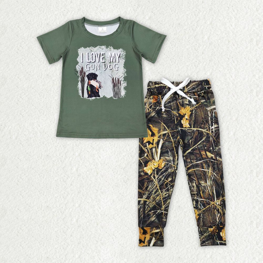 Baby Boy Green Short Sleeves Dog Duck Shirt Pocket Camo Pants Set